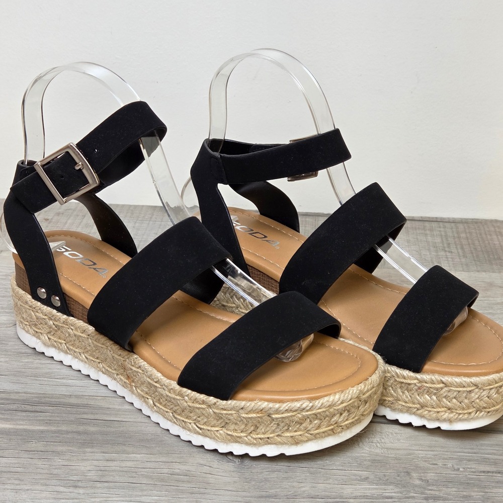Soda Bryce-S Womens Black Espadrille Platform Sandals Ankle Strap Size 6.5M